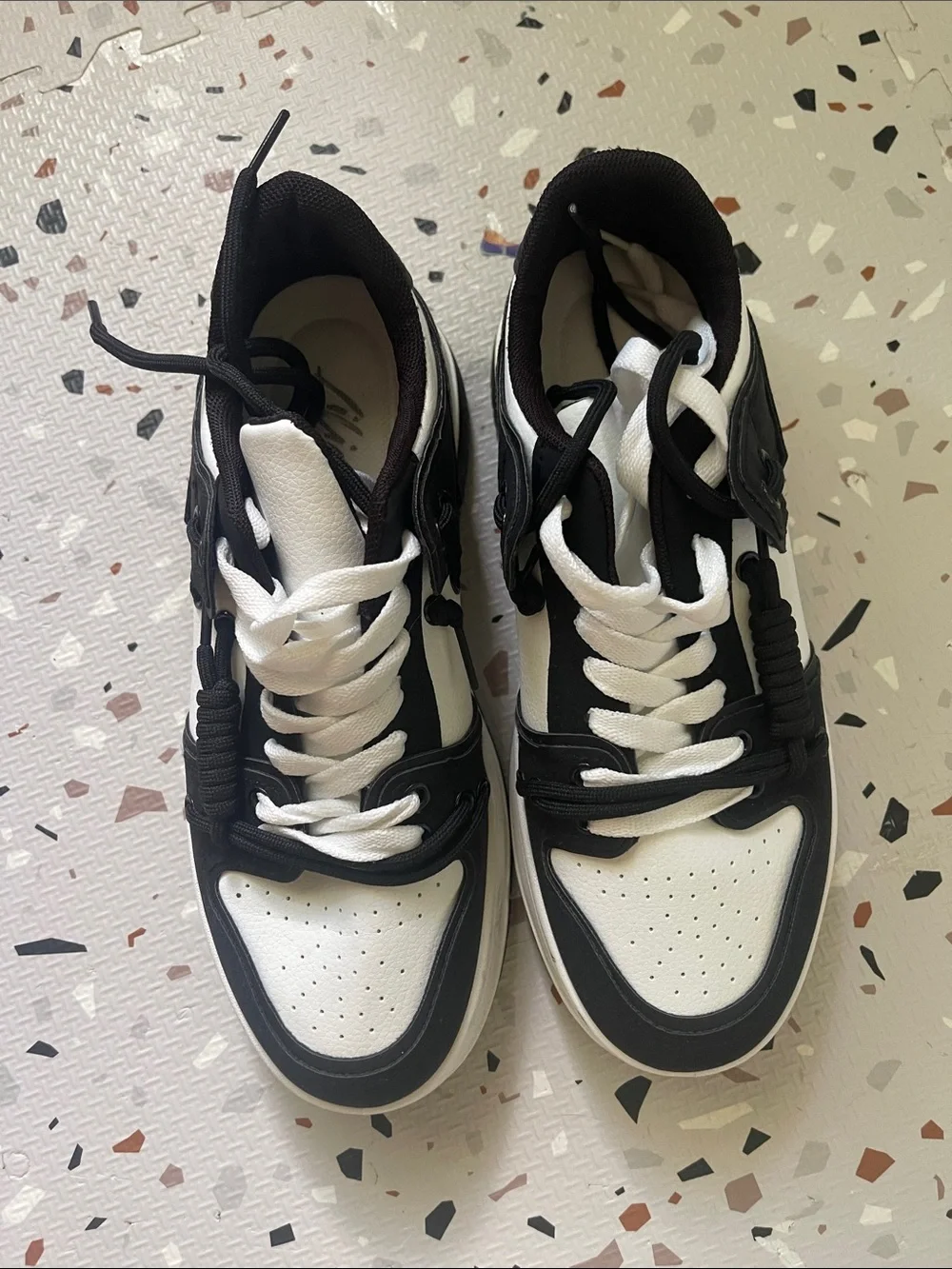 Black and White Low-Top Lace-Up Sneakers